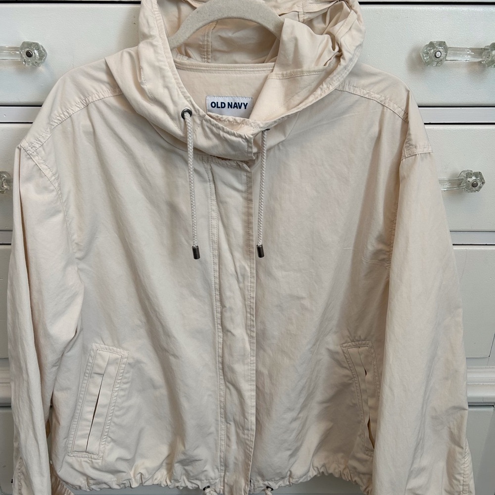Woman’s Old Navy lightweight bomber jacket.  Oversized Medium.  Ivory color.